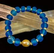 Moonlit Tide Bracelet - African Fused Glass & Freshwater Pearl Stretch Bracelet