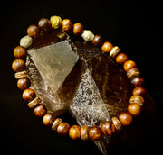 Nomad Spirit Bracelet - Natural Wood, Coconut & Ethiopian Brass Bracelet (8" Large Wrists)