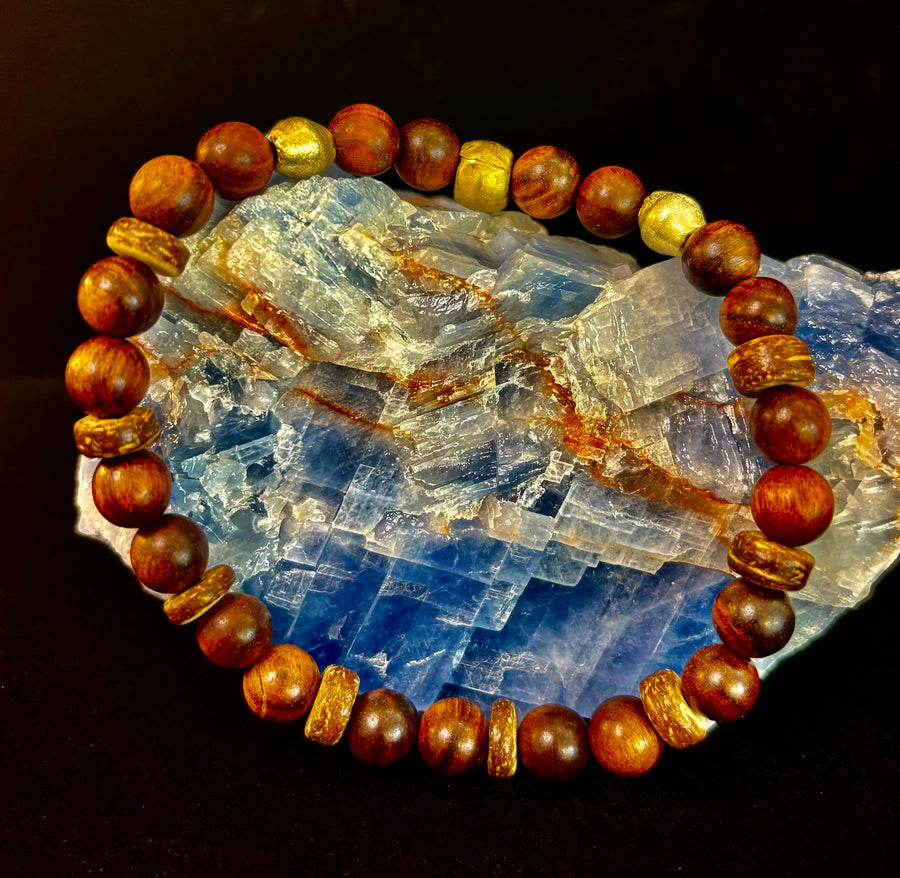 Nomad Spirit Bracelet - Natural Wood, Coconut & Ethiopian Brass Bracelet (8" Large Wrists)