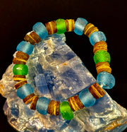 Boardwalk Breeze Bracelet - Recycled Glass & Natural Wood Stretch Bracelet