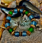 Boardwalk Breeze Bracelet - Recycled Glass & Natural Wood Stretch Bracelet