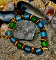 Boardwalk Breeze Bracelet - Recycled Glass & Natural Wood Stretch Bracelet