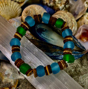 Boardwalk Breeze Bracelet - Recycled Glass & Natural Wood Stretch Bracelet