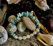 🌊 Mermaid's Treasure Bracelet - Larimar & Cultured Freshwater Pearl Stretch Bracelet