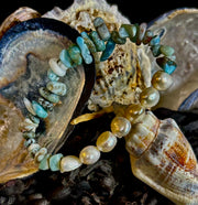 🌊 Mermaid's Treasure Bracelet - Larimar & Cultured Freshwater Pearl Stretch Bracelet