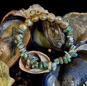 🌊 Mermaid's Treasure Bracelet - Larimar & Cultured Freshwater Pearl Stretch Bracelet
