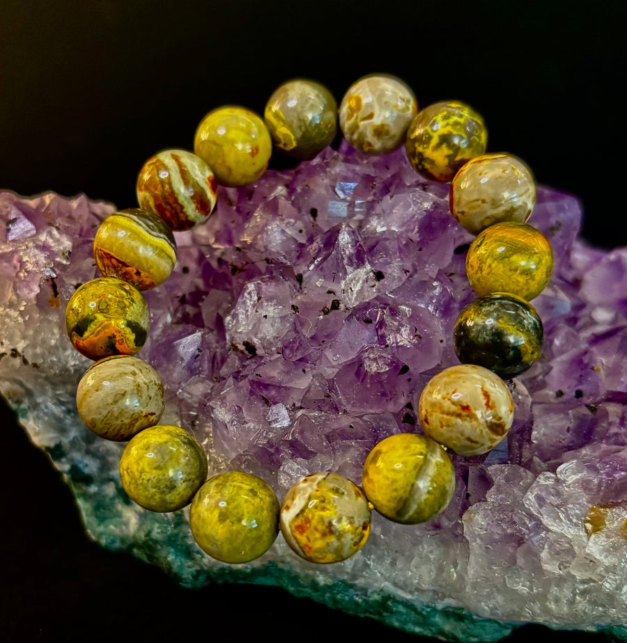 🐝 Bumble Bee Jasper Statement Bracelet – Rare Natural Gemstone | Limited Supply | Three Bead Sizes