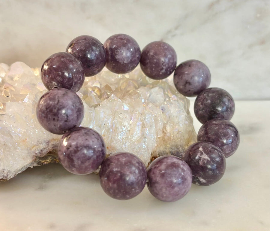 Reiki-Infused High-Grade Purple Lepidolite Statement Bracelet for Peace, Emotional Balance & Deep Calm (17–18mm)