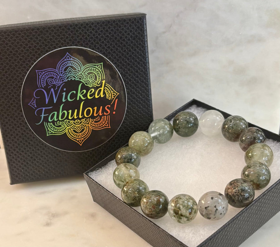 Reiki-Infused Genuine Green Phantom Quartz Statement Bracelet for Growth, Resilience & Wealth Attraction (14mm)