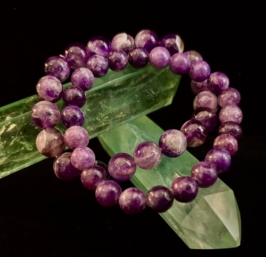 Reiki-Infused Genuine Chevron Amethyst Bracelet for Intuition, Spiritual Protection & Inner Peace (8mm & 10mm)