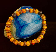 Reiki-Infused Natural Wood & Lava Rock Bracelet with Coconut Shell Spacers for Grounding & Solar Plexus Strength