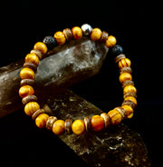 Reiki-Infused Natural Wood & Lava Rock Bracelet with Coconut Shell Spacers for Grounding & Solar Plexus Strength