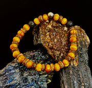 Reiki-Infused Natural Wood & Lava Rock Bracelet with Coconut Shell Spacers for Grounding & Solar Plexus Strength