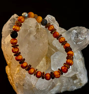 Reiki-Infused Natural Wood & Lava Rock Bracelet with Coconut Shell Spacers for Grounding & Solar Plexus Strength