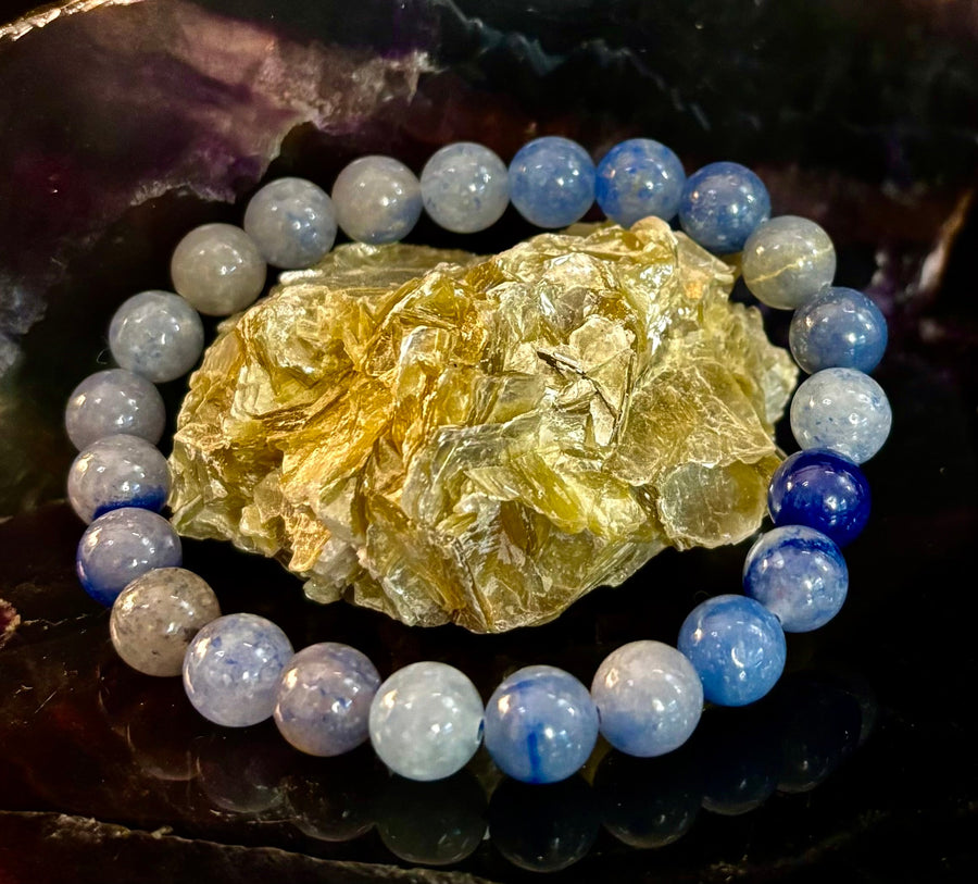 Reiki-Infused Natural Blue Aventurine Bracelet for Calm Communication, Inner Peace & Third Eye Focus (8mm)