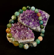 Reiki-Infused Faceted Indian Agate Bracelet for Inner Peace, Grounding & Emotional Harmony (8mm)