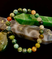 Reiki-Infused Faceted Indian Agate Bracelet for Inner Peace, Grounding & Emotional Harmony (8mm)