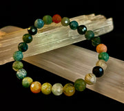 Reiki-Infused Faceted Indian Agate Bracelet for Inner Peace, Grounding & Emotional Harmony (8mm)