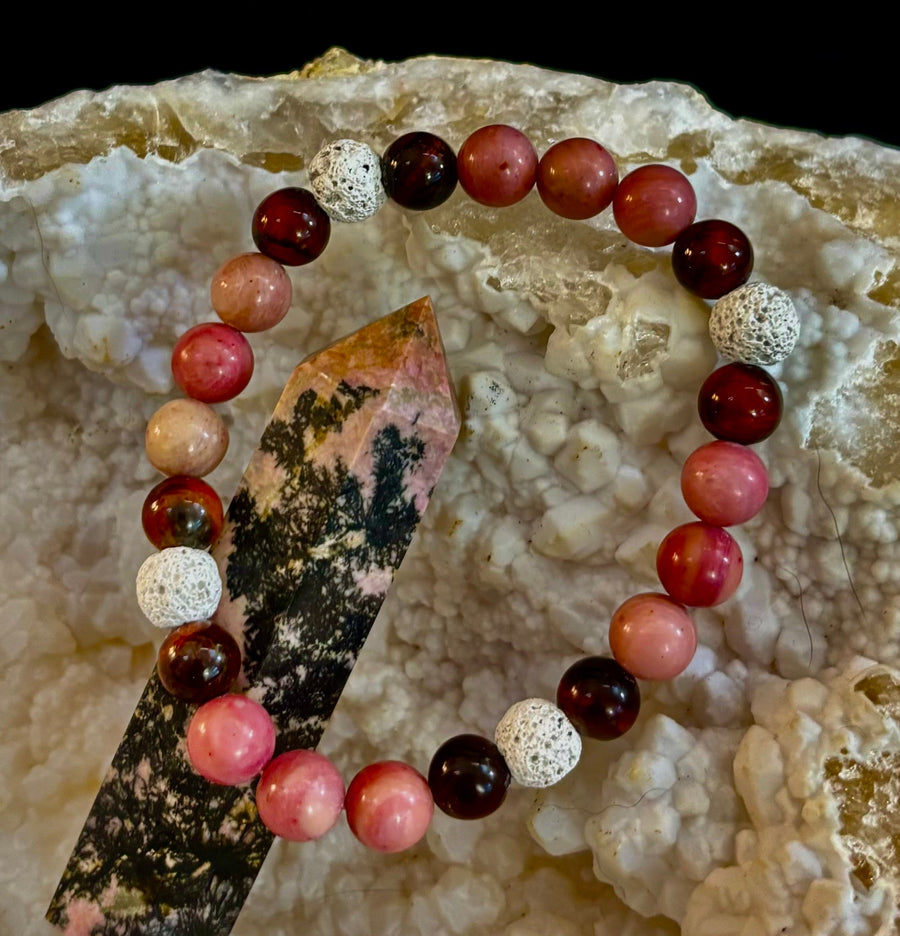 Reiki-Infused Sacred Flame Bracelet for Passion, Courage, Grounding & Essential Oil Diffusing (8mm, Small Wrists)