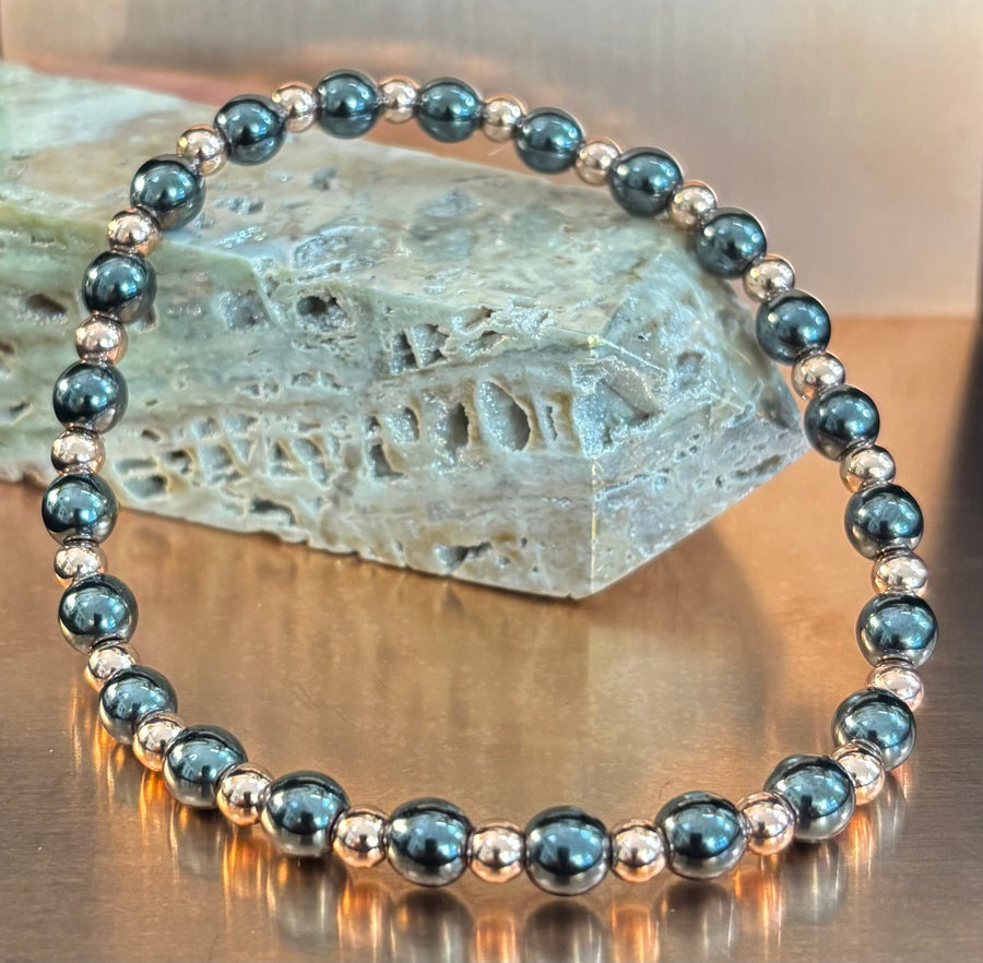 Reiki-Infused Hematite & Copper Conductor Bracelet for Grounding, Vitality & Protection (4mm/3mm, Fits up to 8")