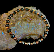 Reiki-Infused Hematite & Copper Conductor Bracelet for Grounding, Vitality & Protection (4mm/3mm, Fits up to 8")