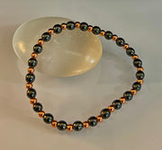 Reiki-Infused Hematite & Copper Conductor Bracelet for Grounding, Vitality & Protection (4mm/3mm, Fits up to 8")