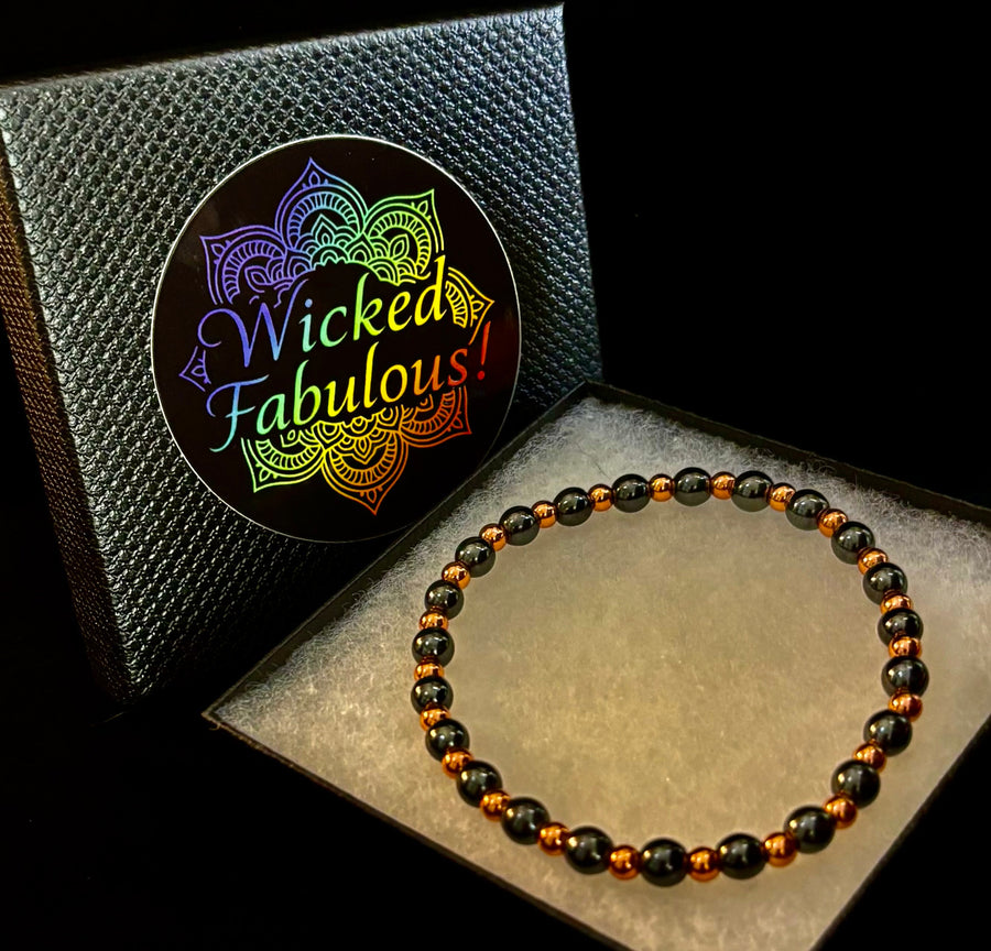 Reiki-Infused Hematite & Copper Conductor Bracelet for Grounding, Vitality & Protection (4mm/3mm, Fits up to 8")