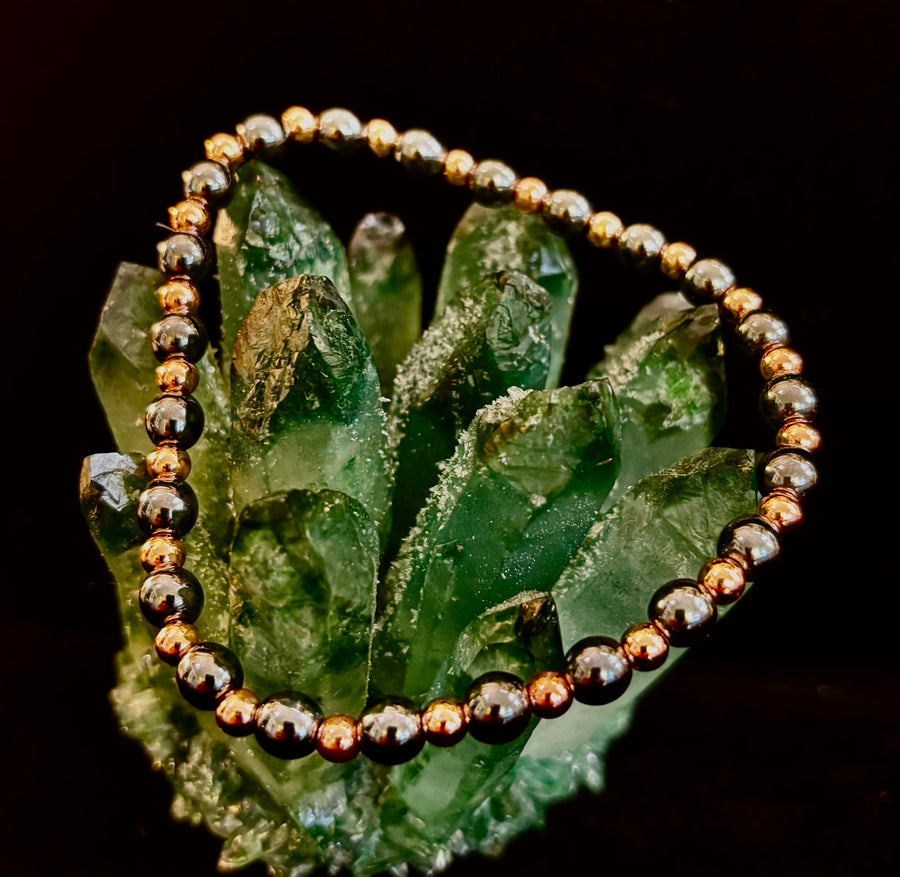 Reiki-Infused Hematite & Copper Conductor Bracelet for Grounding, Vitality & Protection (4mm/3mm, Fits up to 8")