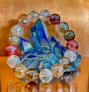 Reiki-Infused Faceted Golden Healer Quartz Bracelet for Divine Light, Manifestation & Solar Plexus Power (12mm)