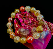 Reiki-Infused Faceted Golden Healer Quartz Bracelet for Divine Light, Manifestation & Solar Plexus Power (12mm)