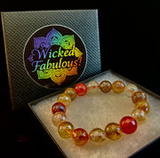 Reiki-Infused Faceted Golden Healer Quartz Bracelet for Divine Light, Manifestation & Solar Plexus Power (12mm)