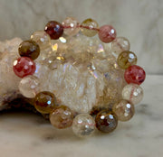 Reiki-Infused Faceted Golden Healer Quartz Bracelet for Divine Light, Manifestation & Solar Plexus Power (12mm)