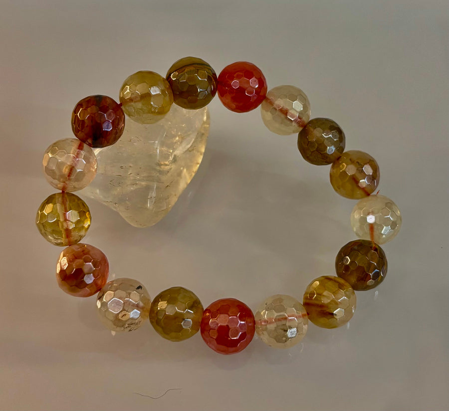 Reiki-Infused Faceted Golden Healer Quartz Bracelet for Divine Light, Manifestation & Solar Plexus Power (12mm)