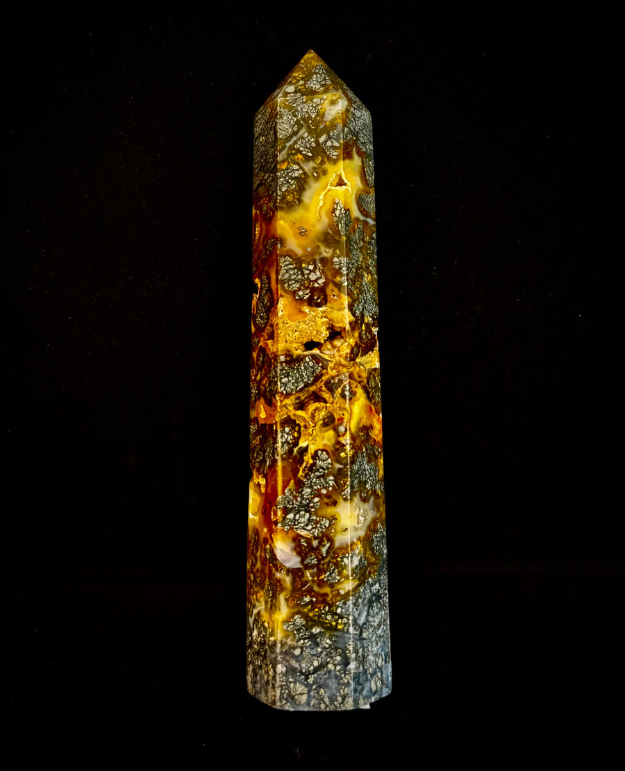 Marcasite Crystal Obelisk Mini-Tower – Soul Attraction & Metallic Focus (3"–4")