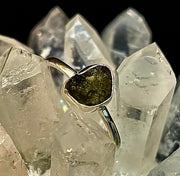 Cosmic Transformation: Raw Moldavite Ring in .925 Sterling Silver