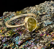 Cosmic Transformation: Raw Moldavite Ring in .925 Sterling Silver