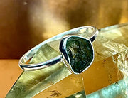 Cosmic Transformation: Raw Moldavite Ring in .925 Sterling Silver