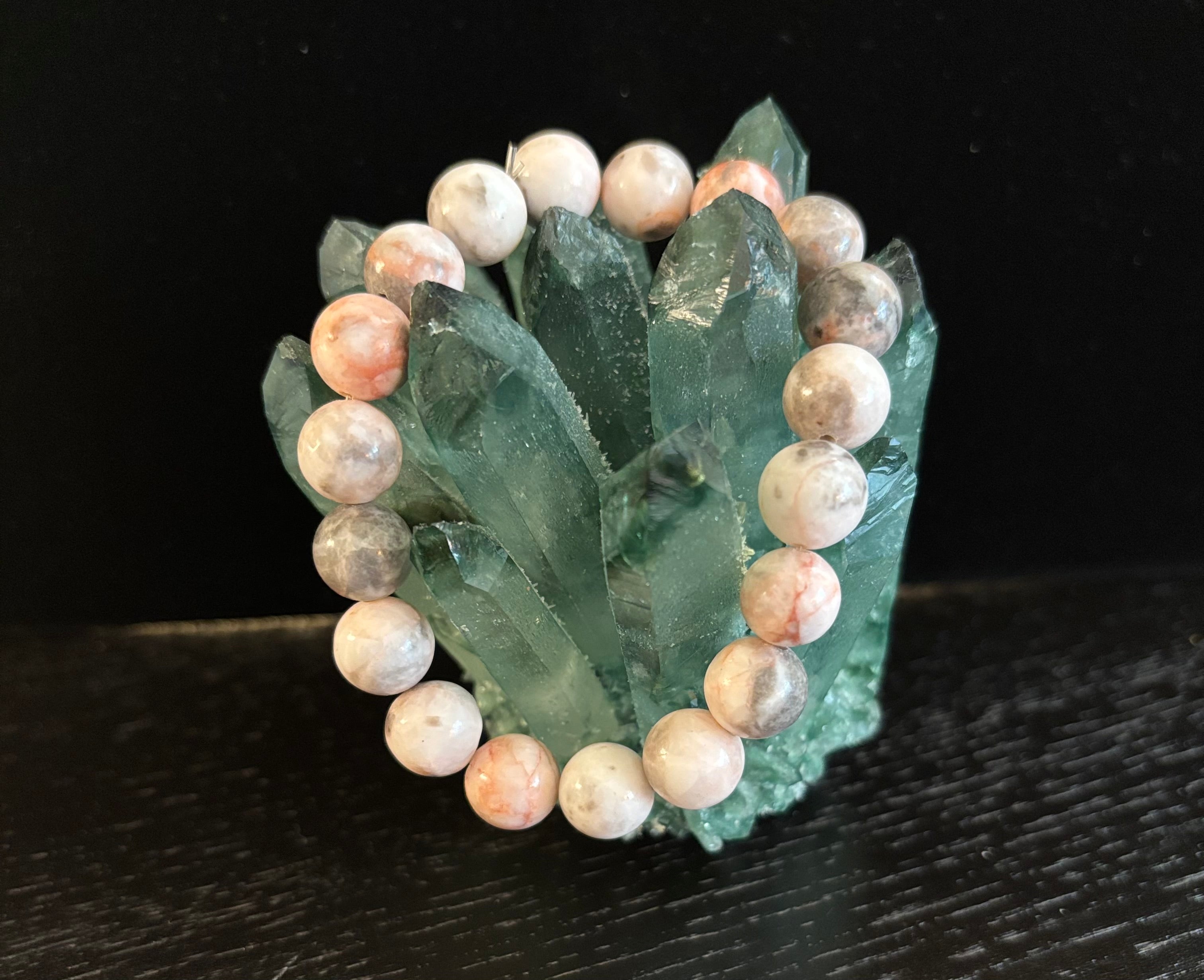 Pink Zebra Jasper Beaded Bracelet – Natural Stone for Calm, Confidence, and Happiness