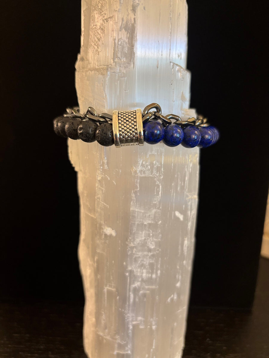 Lapis Lazuli or Tiger’s Eye Reiki-Infused Strength & Intention Bracelet with Silver-Tone Chain (Medium–Large Wrist)