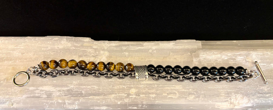 Lapis Lazuli or Tiger’s Eye Reiki-Infused Strength & Intention Bracelet with Silver-Tone Chain (Medium–Large Wrist)