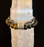 Lapis Lazuli or Tiger’s Eye Reiki-Infused Strength & Intention Bracelet with Silver-Tone Chain (Medium–Large Wrist)