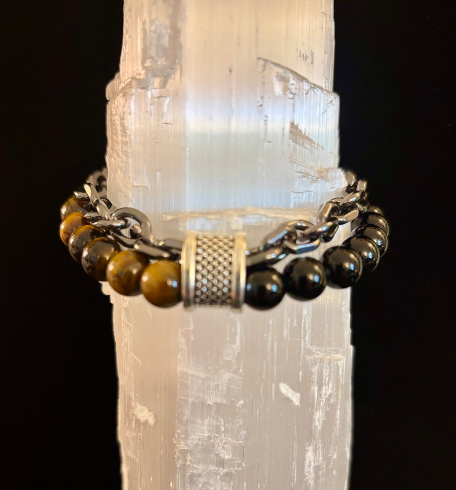 Lapis Lazuli or Tiger’s Eye Reiki-Infused Strength & Intention Bracelet with Silver-Tone Chain (Medium–Large Wrist)