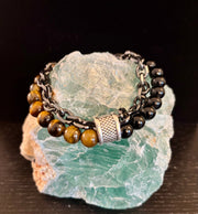 Lapis Lazuli or Tiger’s Eye Reiki-Infused Strength & Intention Bracelet with Silver-Tone Chain (Medium–Large Wrist)