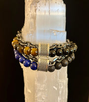 Lapis Lazuli or Tiger’s Eye Reiki-Infused Strength & Intention Bracelet with Silver-Tone Chain (Medium–Large Wrist)