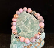 Pink Zebra Jasper & Rose Gold Toned Lava Stone Bracelet