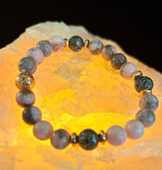 Pink Zebra Jasper & Rose Gold Toned Lava Stone Bracelet