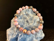 Pink Zebra Jasper & Rose Gold Toned Lava Stone Bracelet