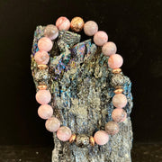 Pink Zebra Jasper & Rose Gold Toned Lava Stone Bracelet