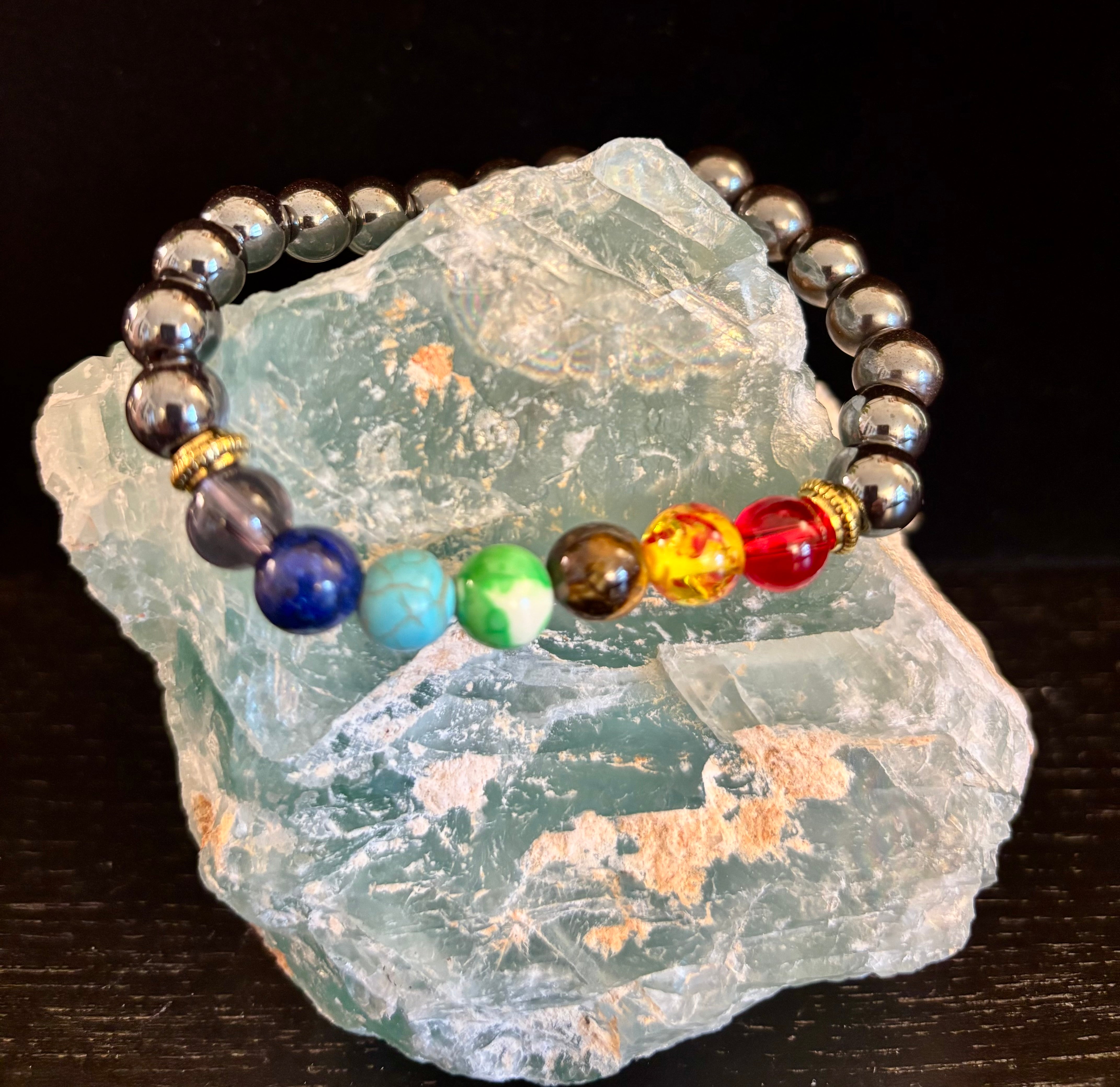 Chakra Healing Reiki-Infused Bracelet with Hematite - Grounding, Protection & Balance