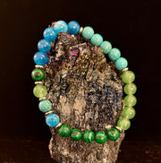 Anxiety Relief Healing Bracelet – Fits Large Wrists (Malachite, Green Aventurine, Turquoise, and Aquamarine)